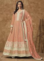 Dola Silk Peach Wedding Wear Embroidery Work Anarkali Suit